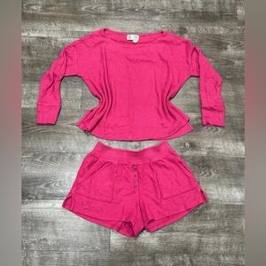 Anthropologie Saturday Sunday Women's Pink
Waffle Long Sleeve and Short Set XS